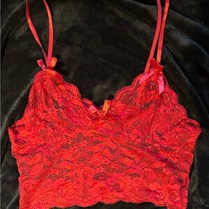 Red Lace Chemise with Floral Detailing